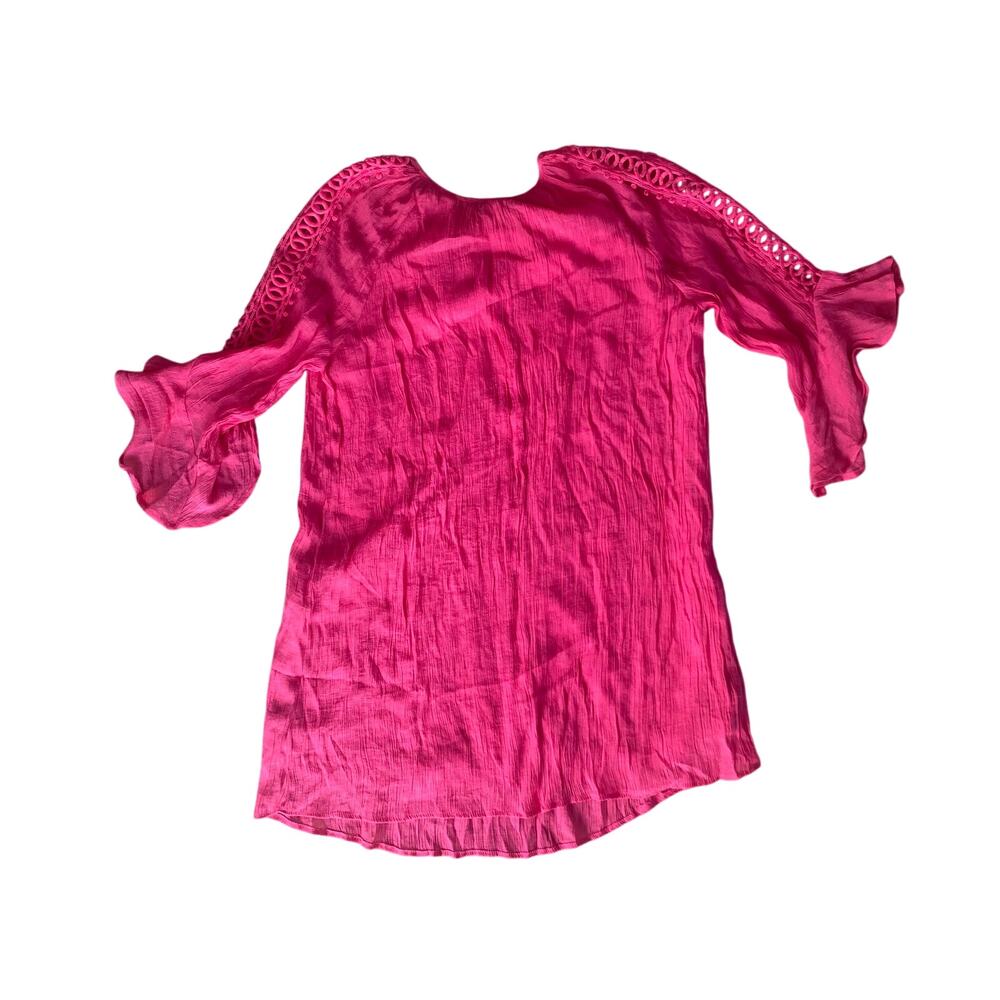 Indigo Rose Pink Guaze Embroidered Flowy MIDI Dress Ruffle Sleeve 2XL